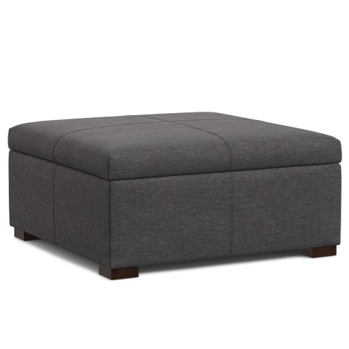 36" Walnut and Slate Gray Upholstery Storage Ottoman
