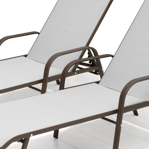 Set of Two Light Gray Aluminum Six Position Adjustable Outdoor Chaise Lounges