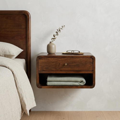 18" Chestnut Solid Wood One Drawer Floating Nightstand