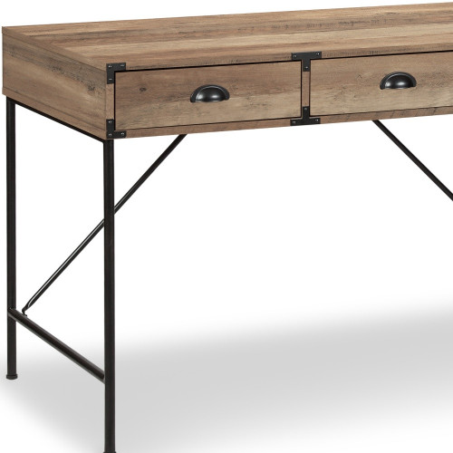 47" Oak Wood Wall Mounted H-Shape Writing Desk With Three Drawers