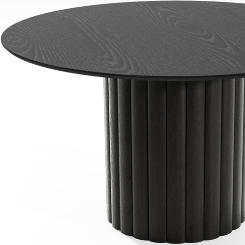 52" Black Solid Wood Pedestal Base Round Top Dining Table