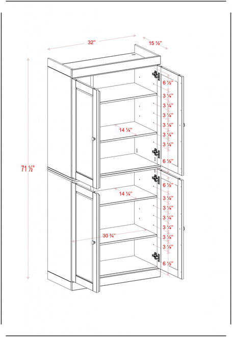72" White Solid Wood Four Door Pantry Or Storage Closet