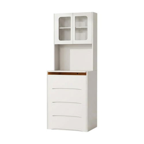 63" White Wood Lighted Mirrored Two Door Three Drawer Combo Dresser