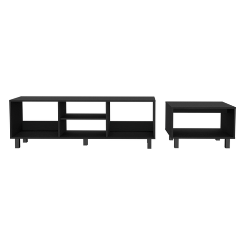Set Of Two Black Wood Coffee Tables With Four Shelves