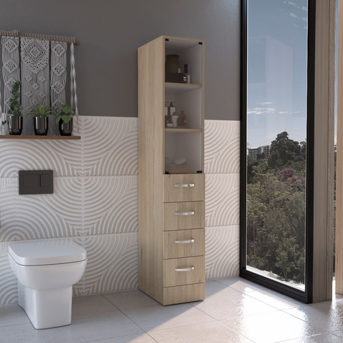 12" Natural Wood Freestanding Bathroom Vanity And Four Drawers