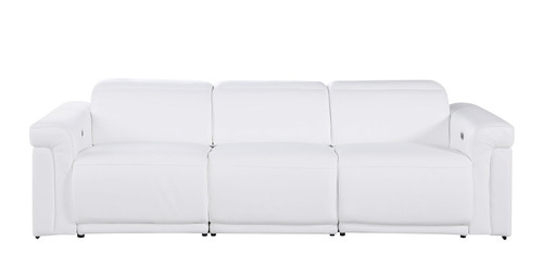 100" White Top Grain Leather Reclining Metal USB Sofa