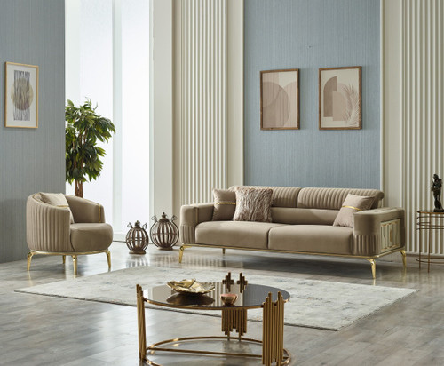 Four Piece Beige Linen Eight Person Seating Set