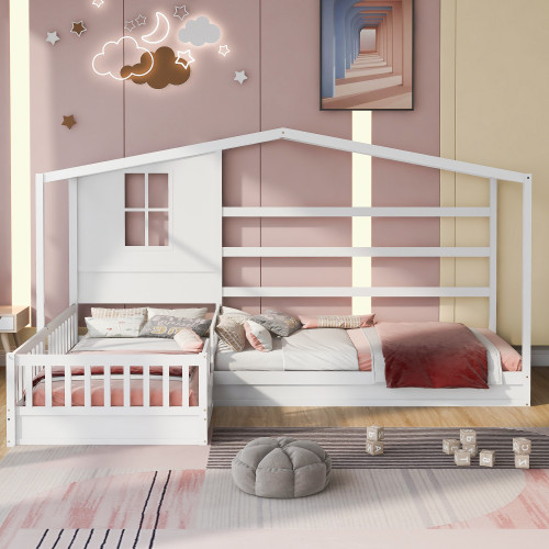 White Wood Twin House Bed