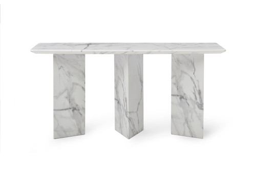60" White Genuine Marble and Stone Three Leg Console Table