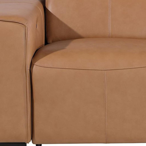 77" Brown and Black Italian Leather Power Reclining Loveseat With Storage