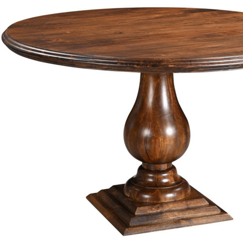 48" Brown Solid Wood Pedestal Base Round Top Dining Table