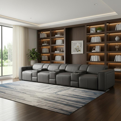170" Dark Gray Top Grain Leather Reclining Metal USB Sofa