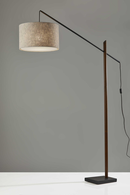 Homeroots Lighting Sculptural Wood Floor Lamp, Walnut and Black, Adjustable Arm