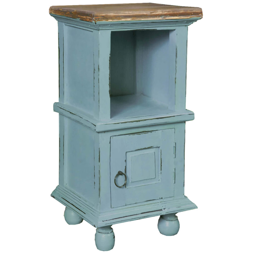 Sunset Trading Cottage Side End Table | Two Tone Beach Blue/Savage Brown Solid Wood | Fully Assembled