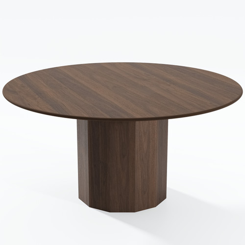 60" Walnut Wood Pedestal Base Round Top Dining Table