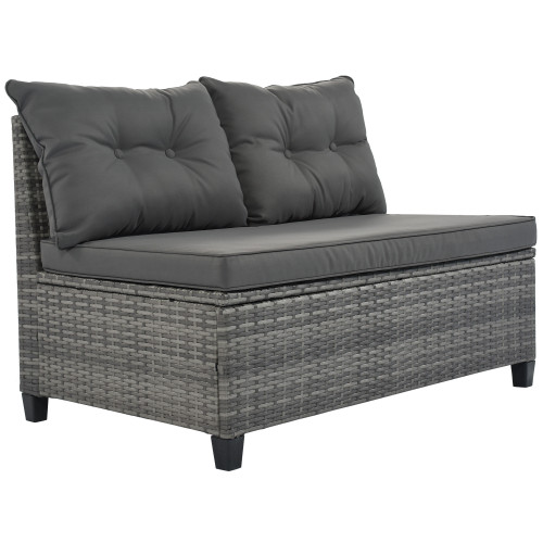 Eight Piece Gray Wicker Upholstered Cushions Sectional Seating Group With Table