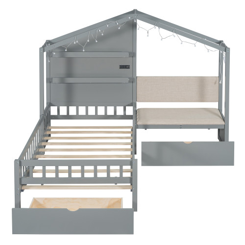 Gray Wood Twin House Bed