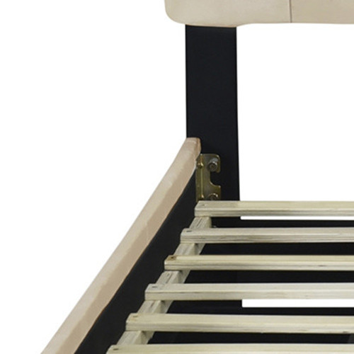Beige Tufted Velvet Upholstered Queen Bed Frame With Trundle And Drawers