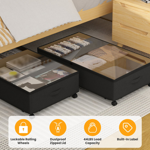 2Pcs Under Bed Storage Container With Lockable Wheels 