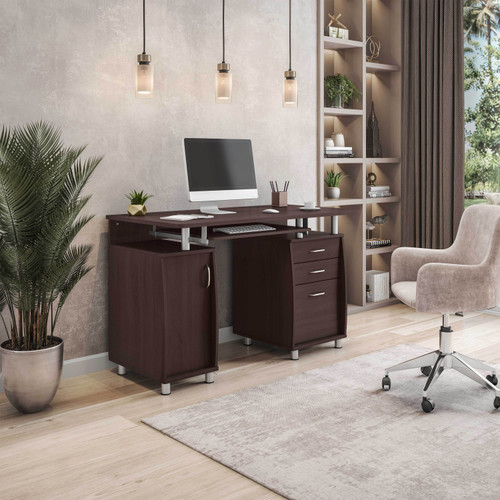 48" Chocolate Wood Computer Desk With Two Drawers
