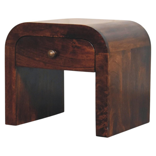 16" Walnut Solid Wood Round One Drawer Nightstand