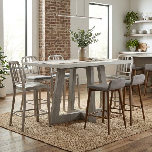 59" Gray Concrete and Solid Wood Rectangular Bar Table