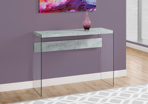 Homeroots Living Room 32" Grey Cement Accent Table, Particle Board and Clear Tempered Glass