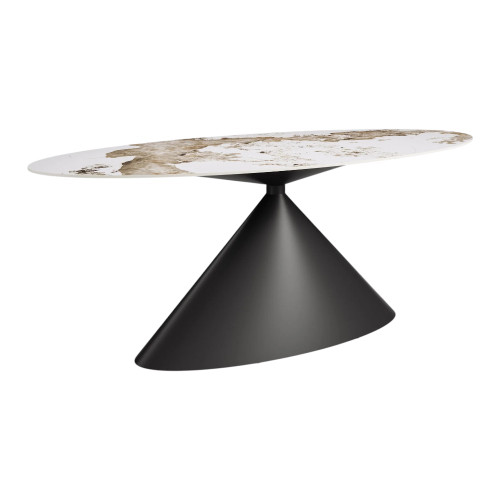 71" White Wood and Steel Pedestal Base Oval Dining Table