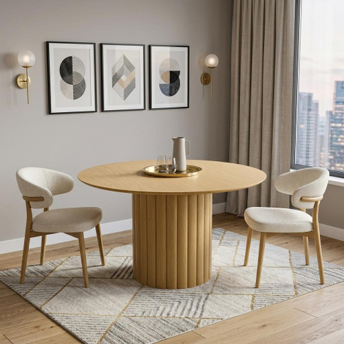 52" Natural Solid Wood Pedestal Base Round Top Dining Table