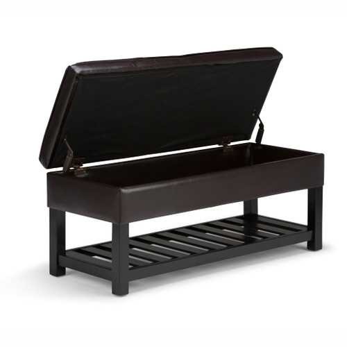 44" Brown and Dark Brown Leather Ottoman With Storage