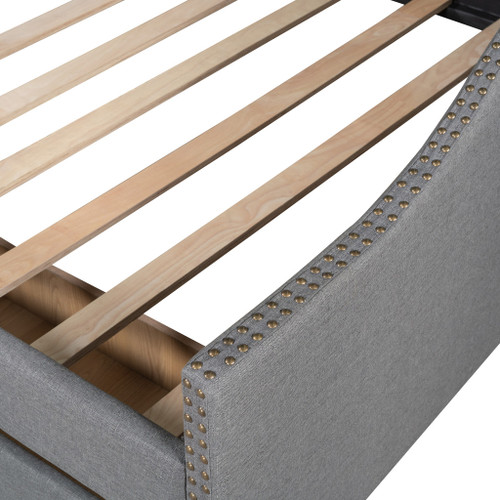 Gray Upholstered Full Bed Frame With Drawers