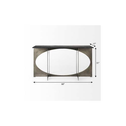 60" Black and Nickel Slate and Metal Frame Console Table