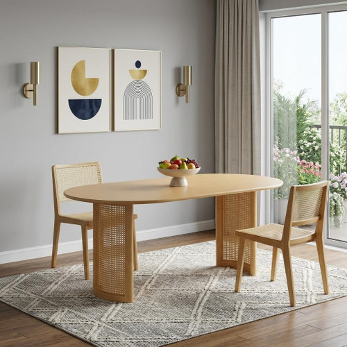 67" Natural Solid Wood Double Pedestal Base Oval Dining Table