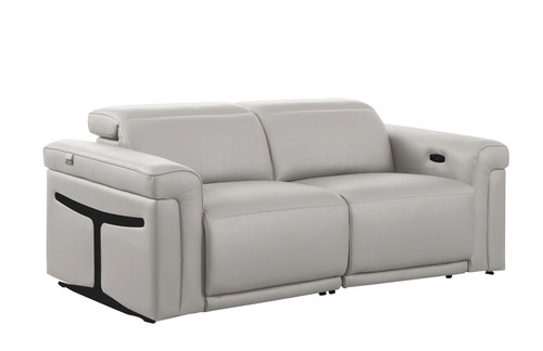 73" Light Gray and Black Italian Leather Power Reclining Loveseat