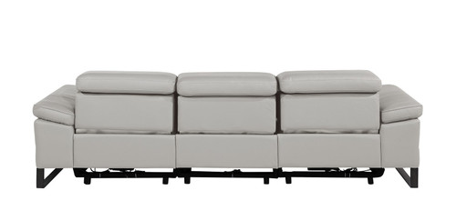 103" Light Gray Top Grain Leather Reclining Metal USB Sofa