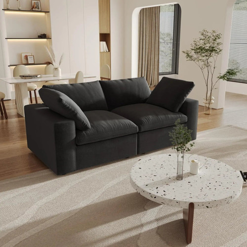 80" Black Linen Blend Modular Loveseat