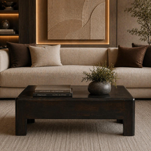 35" Brown Solid Wood Coffee Table