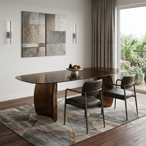 94" Bronze Glass Double Pedestal Base Dining Table