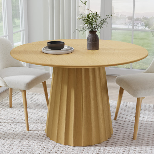 46" Natural Solid Wood Pedestal Base Round Top Dining Table