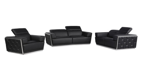 Three Piece Black Italian Leather Six Person Seating Set