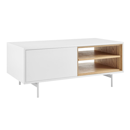 47" White Wood and Steel Coffee Table With Two Shelves