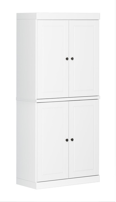 72" White Solid Wood Four Door Pantry Or Storage Closet