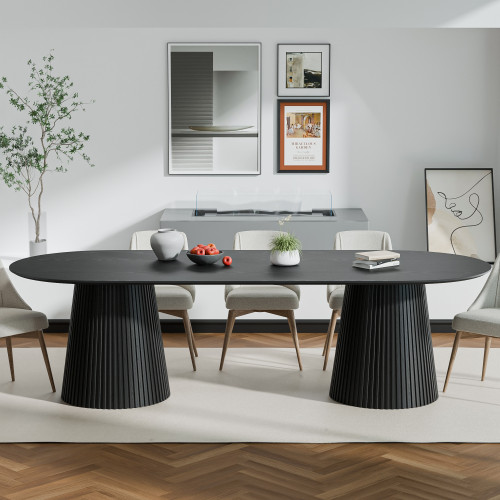 86" Black Wood Double Pedestal Base Oval Dining Table