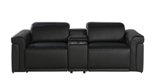 86" Black Italian Leather Power Reclining Loveseat With Storage