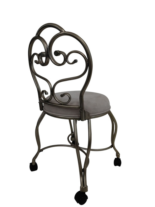 18" Cream and Silver Microfiber and Metal Upholstered Round Bench
