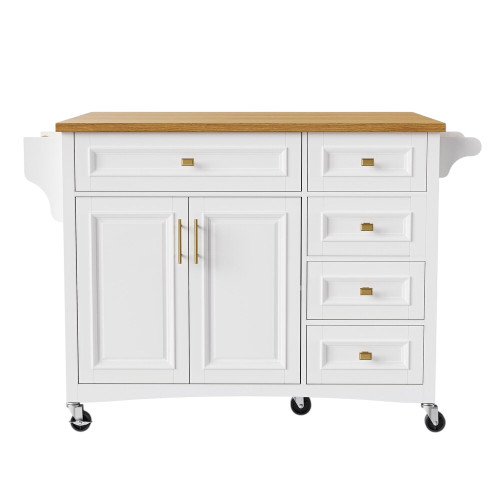 52" White Wood Barn Door Rolling Kitchen Island