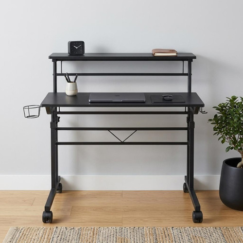 Adjustable Black Wood and Stainless Steel Writing Desk