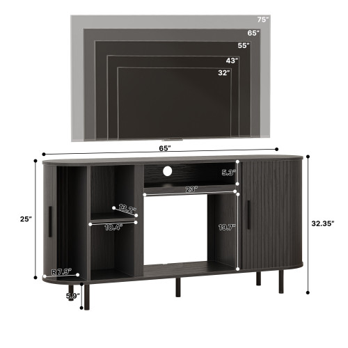 65" Black Wood Fireplace TV Stand With Fireplace