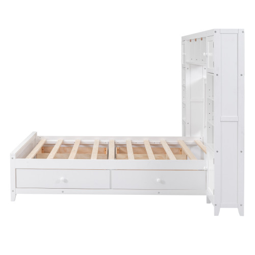 White Wood Full Bed Frame With Drawers