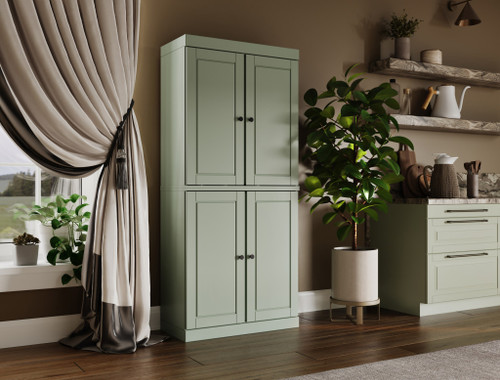 72" Sage Solid Wood Four Door Pantry Or Storage Closet